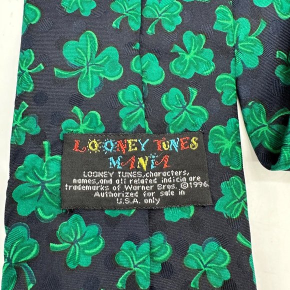 Looney Tunes Mania Neck Tie Mens 100% Polyester Green Shamrock Clover St Patrick - Picture 4 of 6